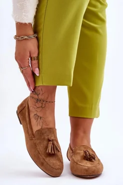 Zamszowe Klasyczne Mokasyny Z Frędzlami Brązowe Averil