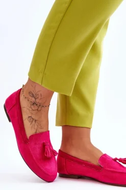 Zamszowe Klasyczne Mokasyny Z Frędzlami Fuksja Averil