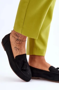 Zamszowe Klasyczne Mokasyny Z Frędzlami Czarne Averil