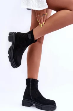 Zamszowe Klasyczne Ocieplane Botki Czarne Vergilia