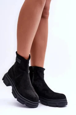 Zamszowe Klasyczne Ocieplane Botki Czarne Vergilia