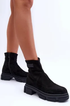 Zamszowe Klasyczne Ocieplane Botki Czarne Vergilia