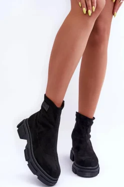 Zamszowe Klasyczne Ocieplane Botki Czarne Vergilia