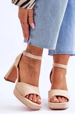 Zamszowe Klasyczne Sandały Na Platformie Beżowe Classy