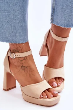 Zamszowe Klasyczne Sandały Na Platformie Beżowe Classy