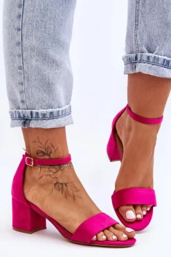 Zamszowe Klasyczne Sandały Na Niskim Obcasie Fuksja Honeymoon