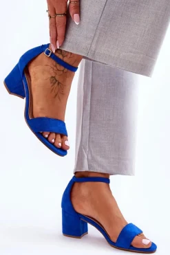 Zamszowe Klasyczne Sandały Na Niskim Obcasie Niebieskie Honeymoon