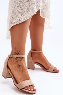 Zamszowe Klasyczne Sandały Na Niskim Obcasie Beżowe Honeymoon