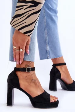 Zamszowe Klasyczne Sandały Na Platformie Czarne Classy