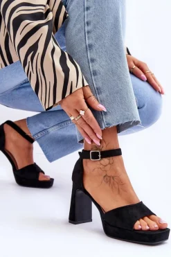 Zamszowe Klasyczne Sandały Na Platformie Czarne Classy