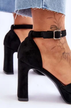 Zamszowe Klasyczne Sandały Na Platformie Czarne Classy