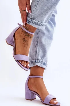 Zamszowe Klasyczne Sandały Na Niskim Obcasie Fioletowe Honeymoon