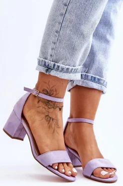 Zamszowe Klasyczne Sandały Na Niskim Obcasie Fioletowe Honeymoon