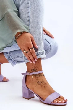 Zamszowe Klasyczne Sandały Na Niskim Obcasie Fioletowe Honeymoon