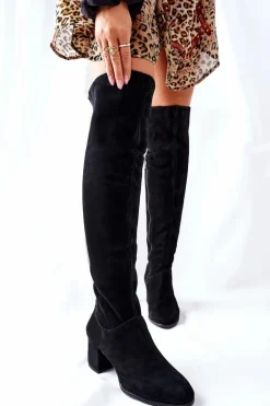 Zamszowe Kozaki Czarne Nicole 2582