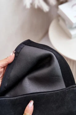 Zamszowe Kozaki Damskie Do Połowy Łydki Na Zamek Lewski 3616 Czarne