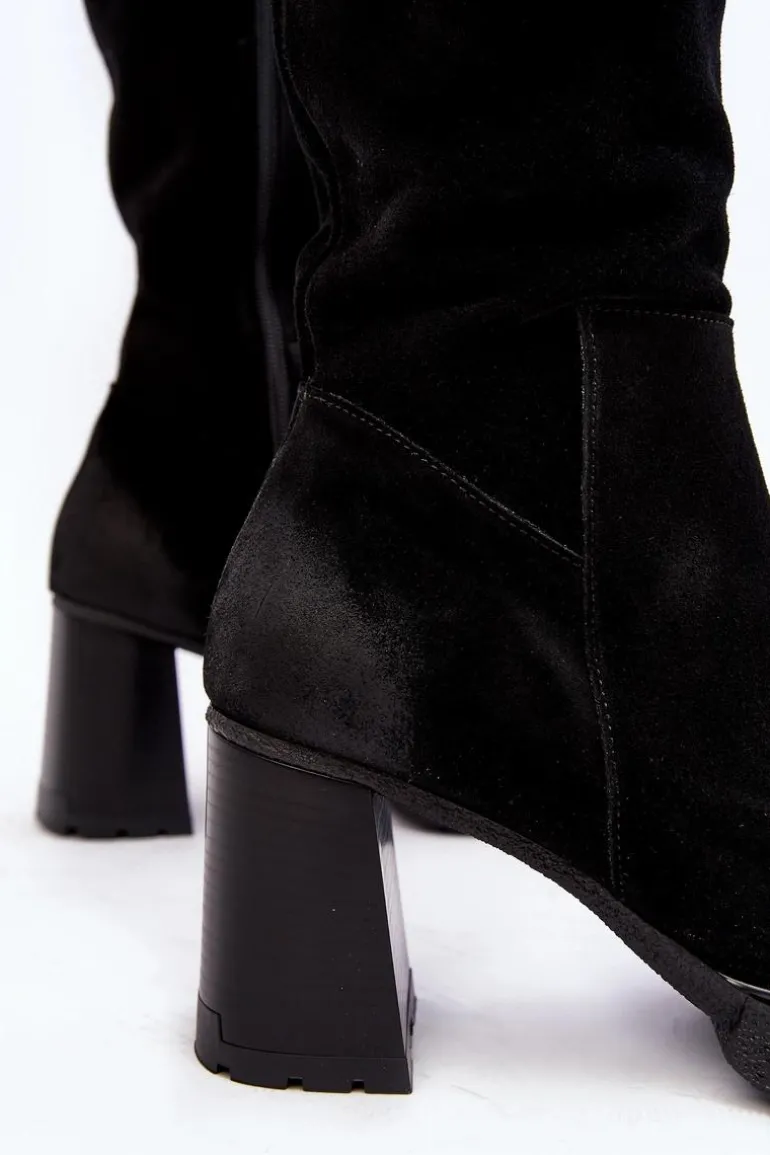 Zamszowe Kozaki Damskie Na Słupku Przed Kolano Lemar Czarne Ceraxa