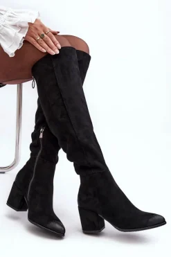 Zamszowe Kozaki Damskie Za Kolano Czarne Favana