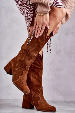 Zamszowe Kozaki Do Kolana Brązowe Andreia