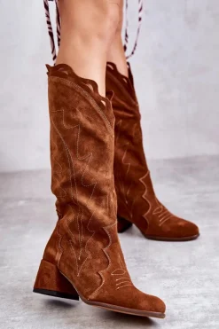 Zamszowe Kozaki Do Kolana Brązowe Andreia