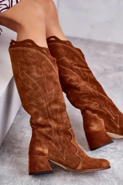 Zamszowe Kozaki Do Kolana Brązowe Andreia