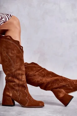 Zamszowe Kozaki Do Kolana Brązowe Andreia