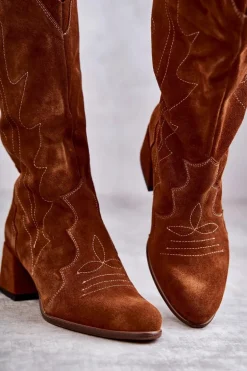 Zamszowe Kozaki Do Kolana Brązowe Andreia