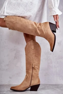 Zamszowe Kozaki Kowbojki Beżowe Casey