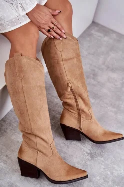 Zamszowe Kozaki Kowbojki Beżowe Casey