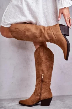 Zamszowe Kozaki Kowbojki Brązowe Casey