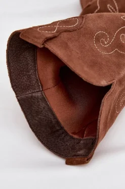 Zamszowe Kozaki Kowbojki Damskie Na Obcasie Camel Karira