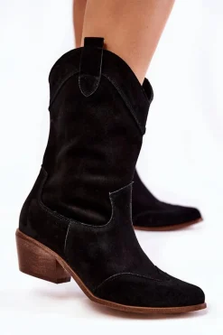 Zamszowe Kozaki Kowbojki Lewski Shoes 3198 Czarne