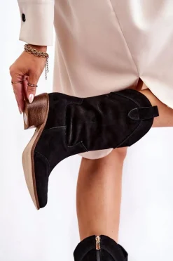 Zamszowe Kozaki Kowbojki Lewski Shoes 3198 Czarne