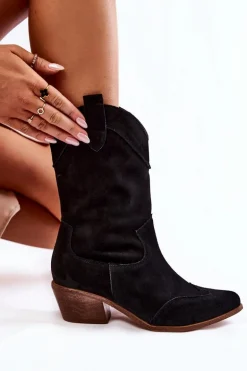 Zamszowe Kozaki Kowbojki Lewski Shoes 3198 Czarne