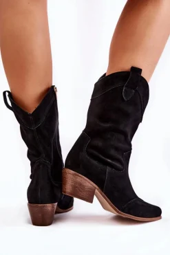 Zamszowe Kozaki Kowbojki Lewski Shoes 3198 Czarne