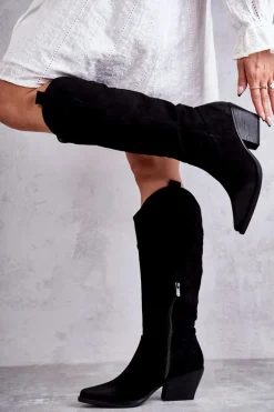 Zamszowe Kozaki Kowbojki Czarne Casey