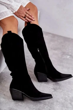 Zamszowe Kozaki Kowbojki Czarne Casey