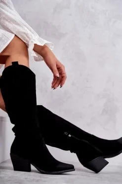 Zamszowe Kozaki Kowbojki Czarne Casey