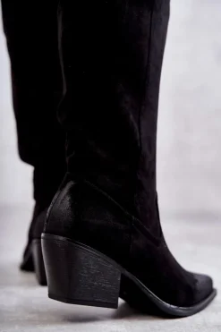 Zamszowe Kozaki Kowbojki Czarne Casey