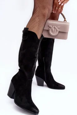 Zamszowe Kozaki Kowbojki Na Obcasie Czarne Tortana