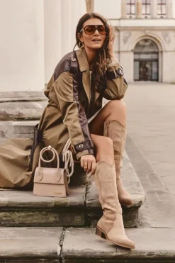 Zamszowe Kozaki Kowbojki Na Niskim Obcasie Beżowe Lunah