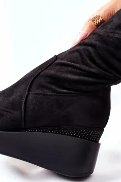 Zamszowe Kozaki Na Koturnie S. Barski Czarne Celina