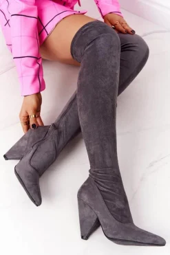 Zamszowe Kozaki Na Obcasie Lu Boo Szare