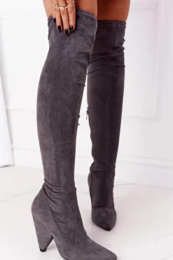 Zamszowe Kozaki Na Obcasie Lu Boo Szare