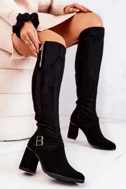 Zamszowe Kozaki Na Obcasie Czarne Arianne