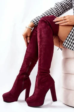 Zamszowe Kozaki Na Obcasie Bordowe Minesa