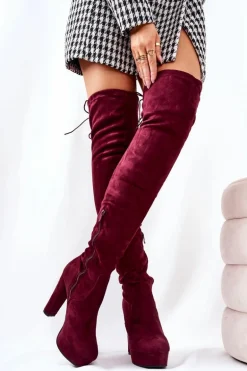 Zamszowe Kozaki Na Obcasie Bordowe Minesa