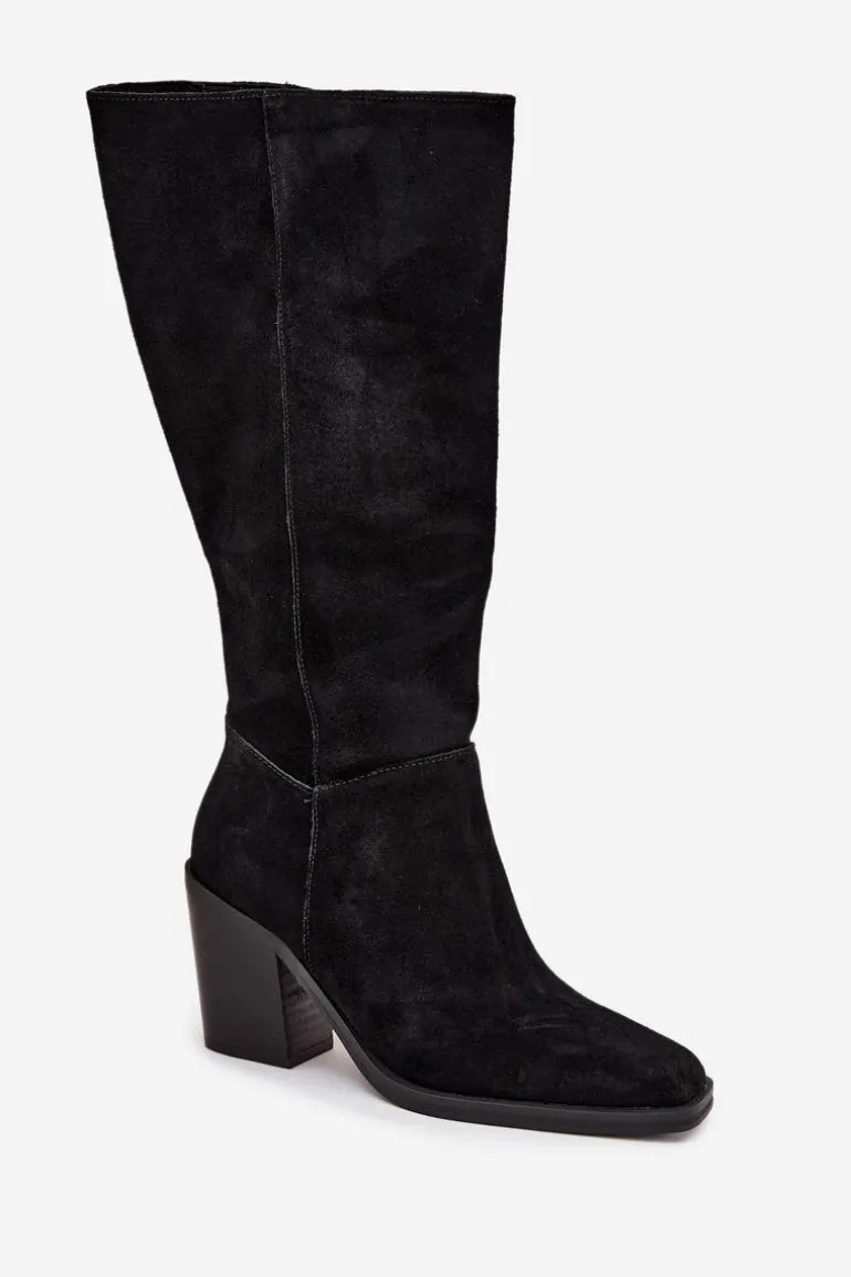 Zamszowe Kozaki Na Słupku Zamek Czarne Lissara