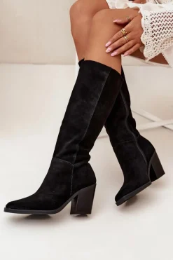 Zamszowe Kozaki Na Słupku Zamek Czarne Lissara