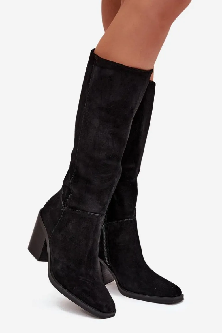 Zamszowe Kozaki Na Słupku Zamek Czarne Lissara